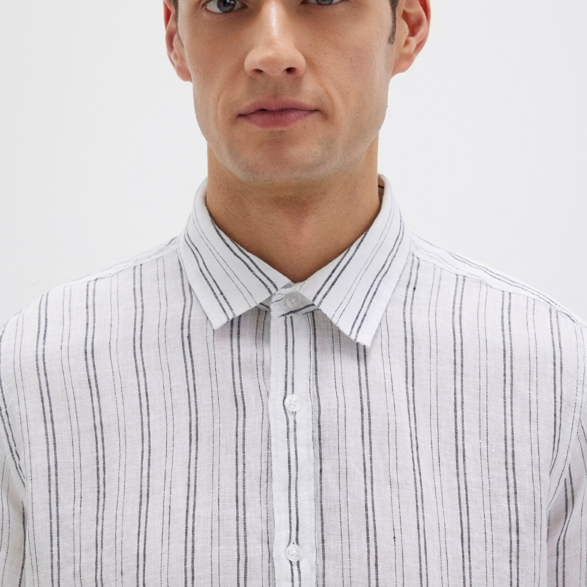 Mavi Çizgili Beyaz Gömlek Regular Fit / Normal Kesim 0211695-90914