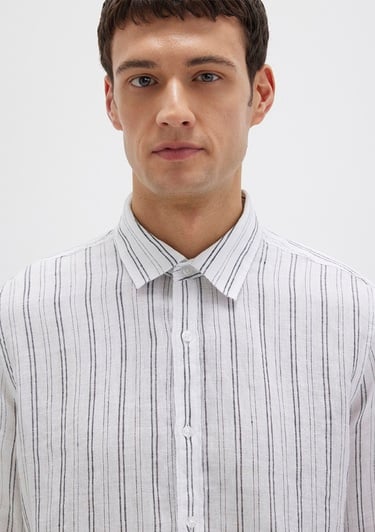  Mavi Çizgili Beyaz Gömlek Regular Fit / Normal Kesim 0211695-90914