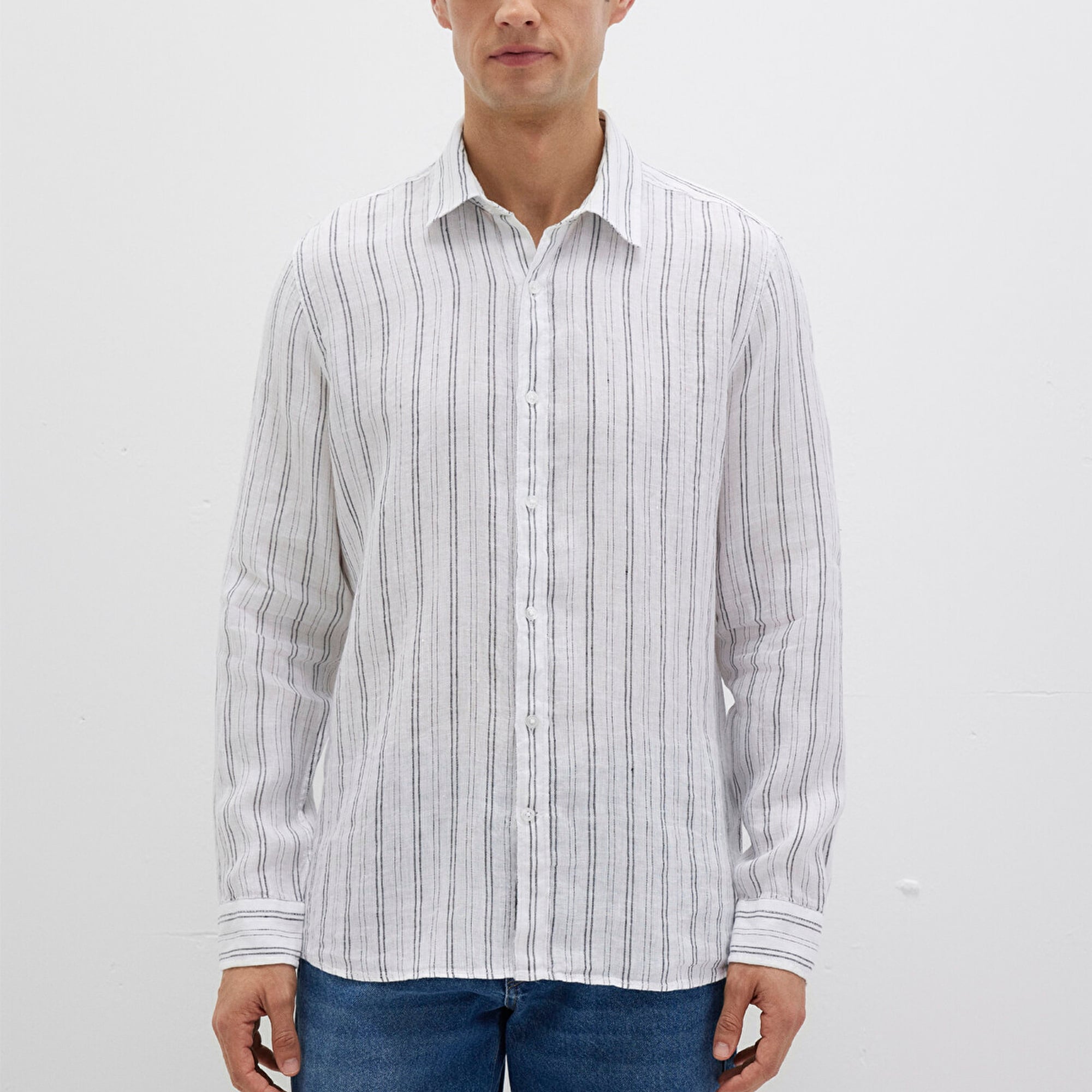 Mavi Çizgili Beyaz Gömlek Regular Fit / Normal Kesim 0211695-90914