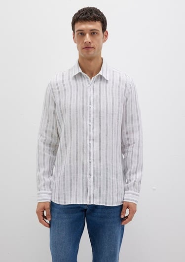  Mavi Çizgili Beyaz Gömlek Regular Fit / Normal Kesim 0211695-90914