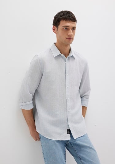  Mavi Çizgili Mavi Gömlek Regular Fit / Normal Kesim 0211699-90919