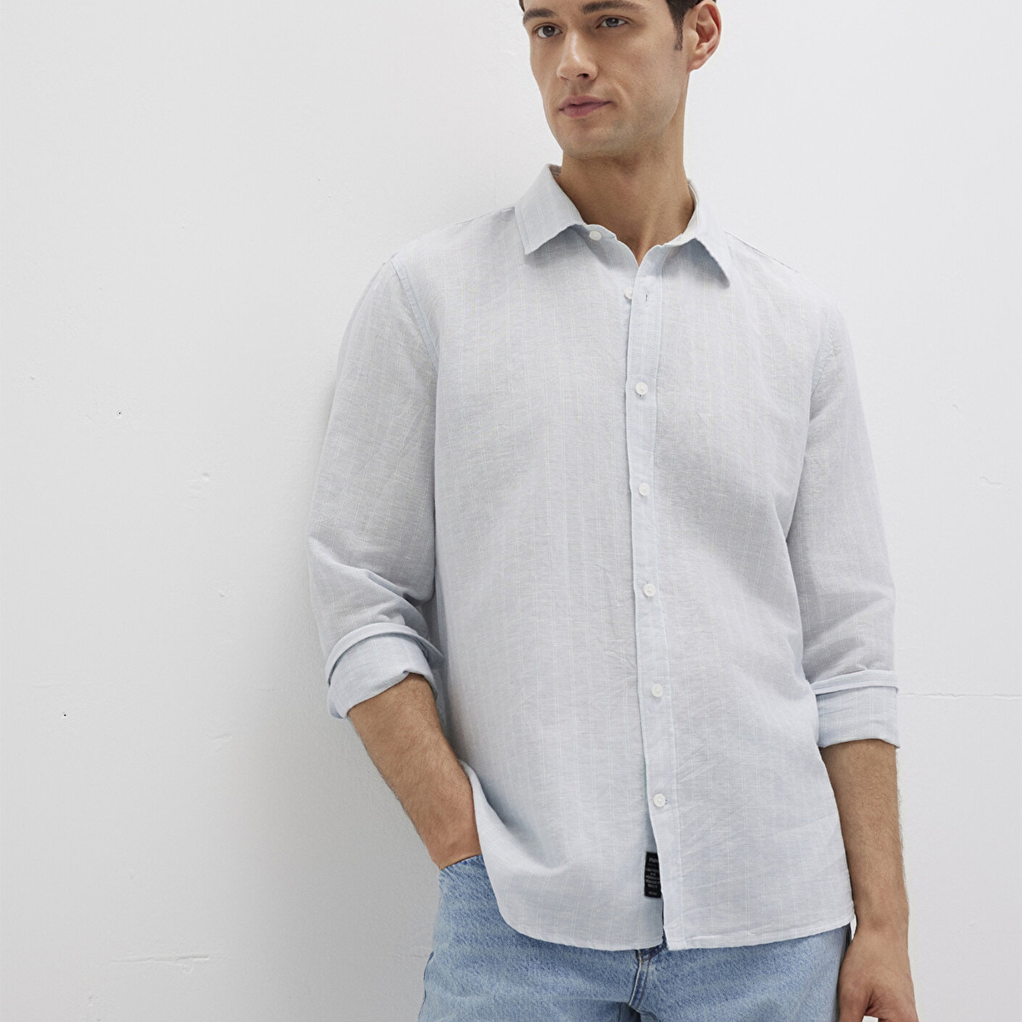 Mavi Çizgili Mavi Gömlek Regular Fit / Normal Kesim 0211699-90919