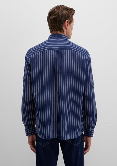  Mavi Keten Karışımlı Çizgili Lacivert Gömlek Regular Fit / Normal Kesim 0211699-90920