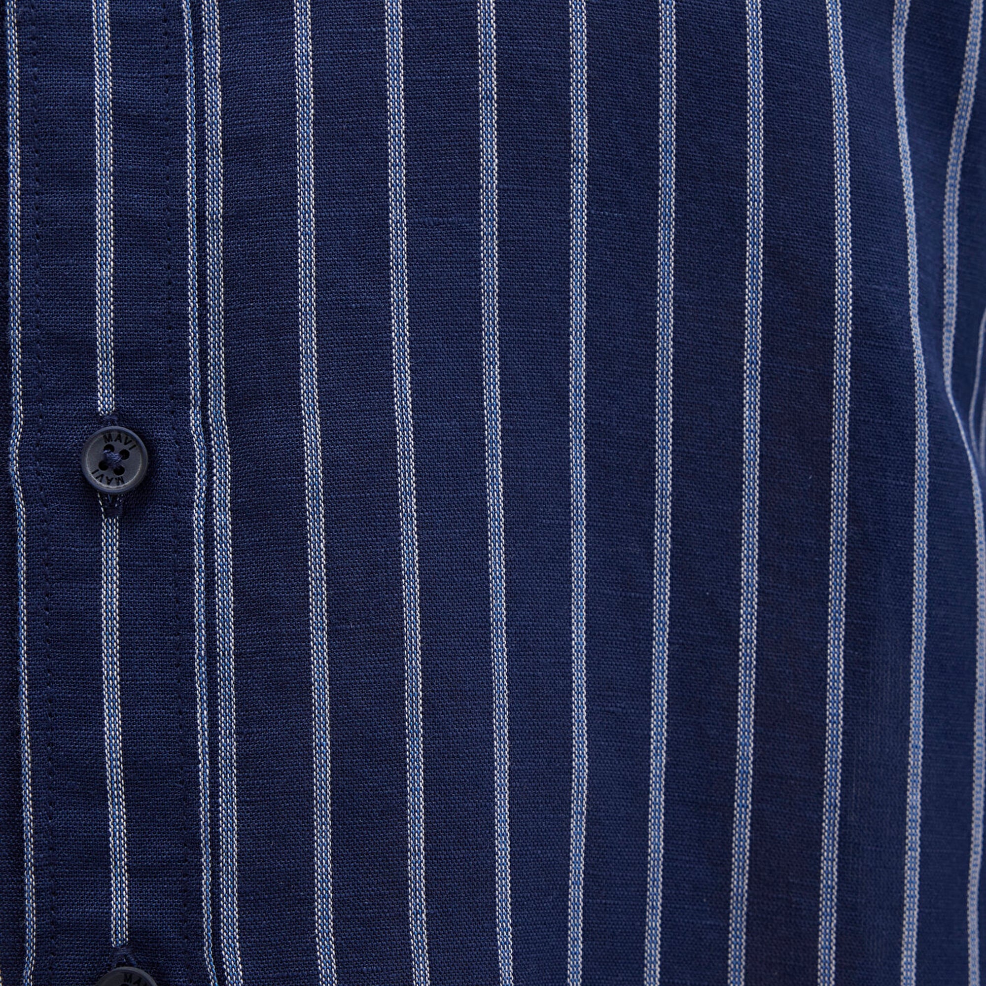 Mavi Keten Karışımlı Çizgili Lacivert Gömlek Regular Fit / Normal Kesim 0211699-90920