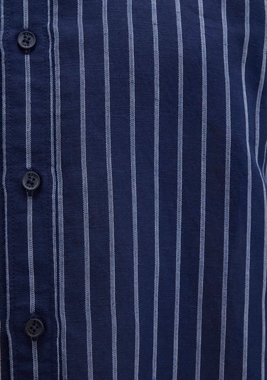  Mavi Keten Karışımlı Çizgili Lacivert Gömlek Regular Fit / Normal Kesim 0211699-90920