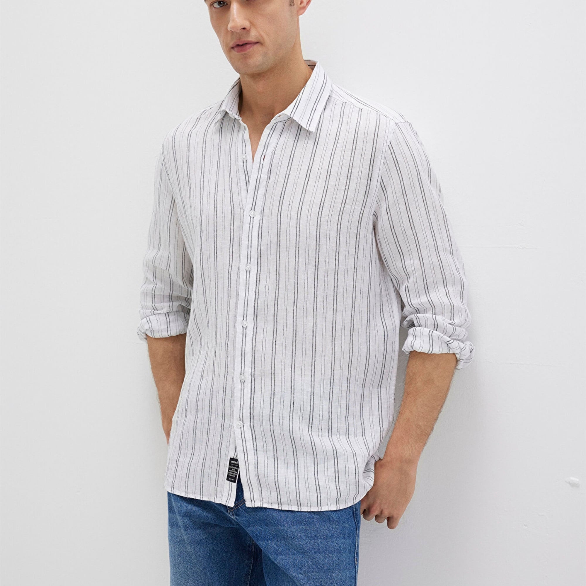 Mavi Çizgili Beyaz Gömlek Regular Fit / Normal Kesim 0211695-90914