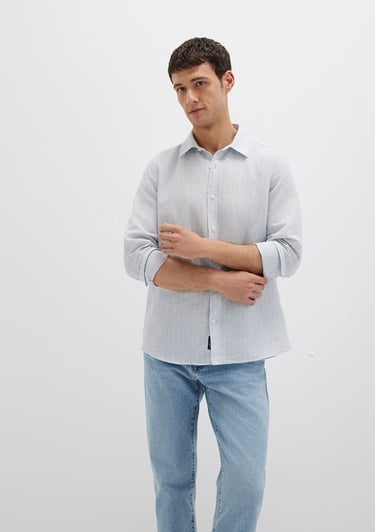  Mavi Çizgili Mavi Gömlek Regular Fit / Normal Kesim 0211699-90919