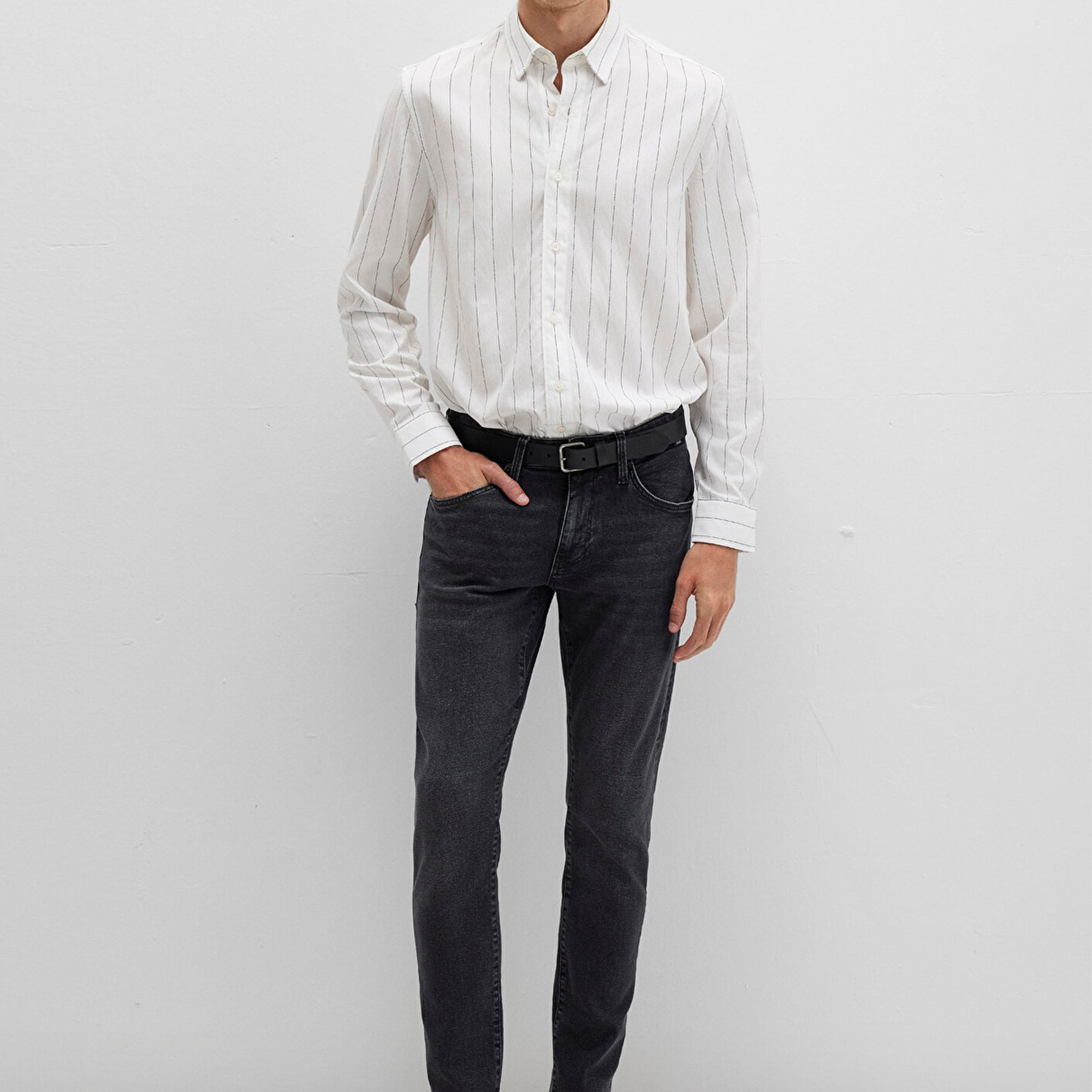 Mavi Çizgili Beyaz Gömlek Regular Fit / Normal Kesim 0211665-90898