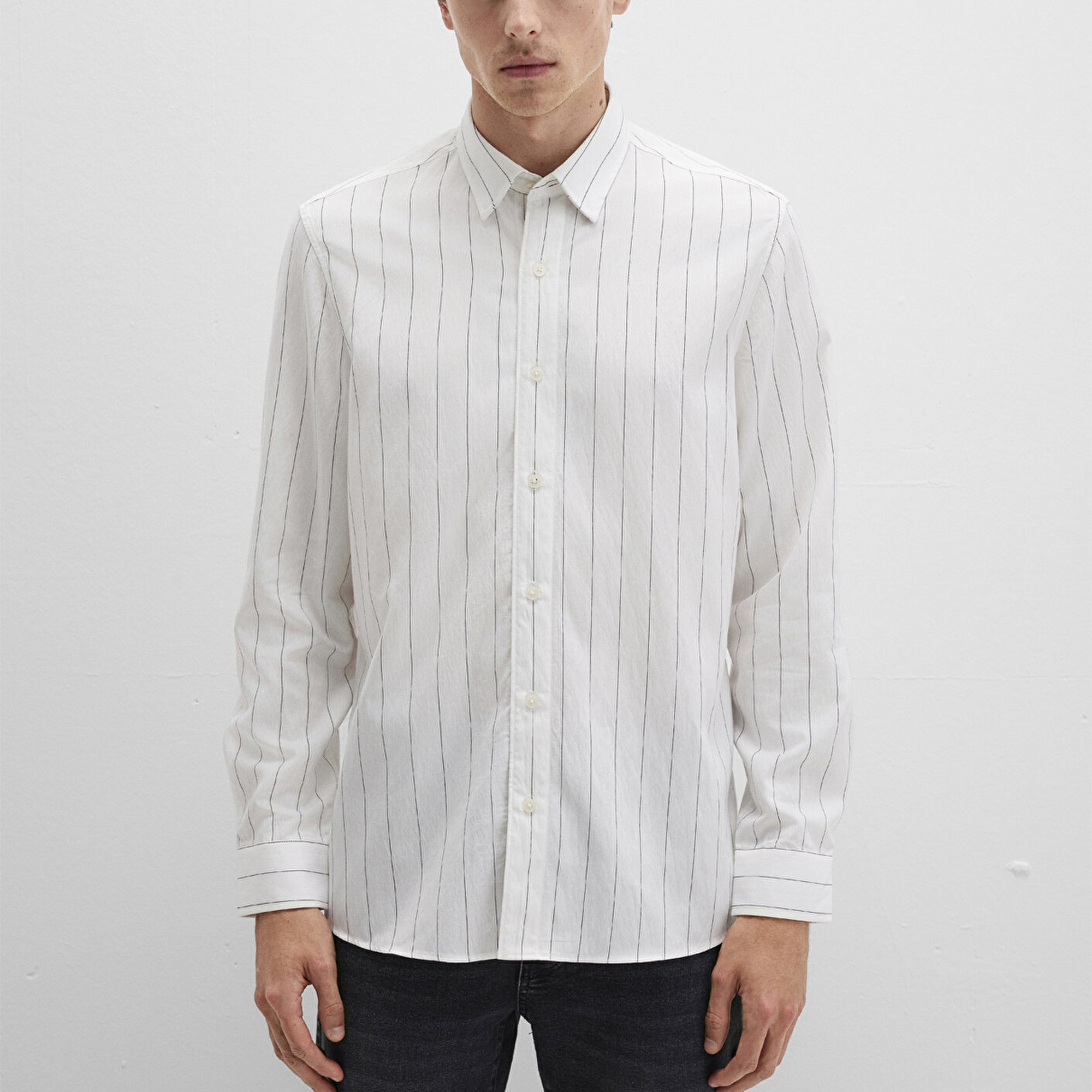 Mavi Çizgili Beyaz Gömlek Regular Fit / Normal Kesim 0211665-90898