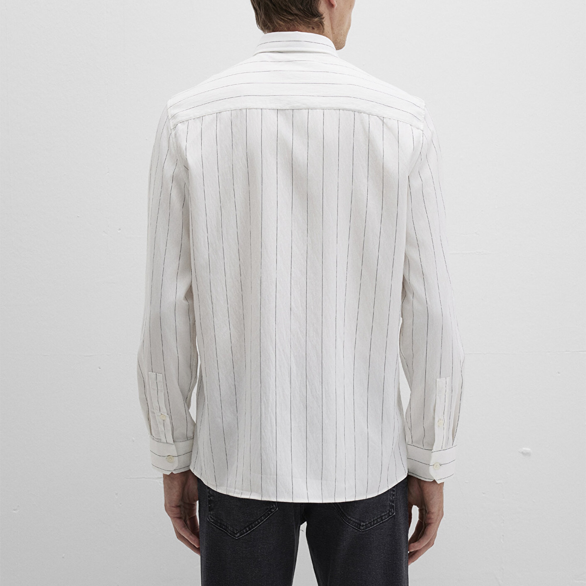 Mavi Çizgili Beyaz Gömlek Regular Fit / Normal Kesim 0211665-90898