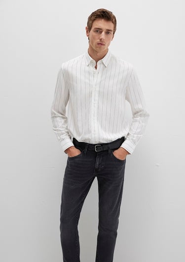  Mavi Çizgili Beyaz Gömlek Regular Fit / Normal Kesim 0211665-90898
