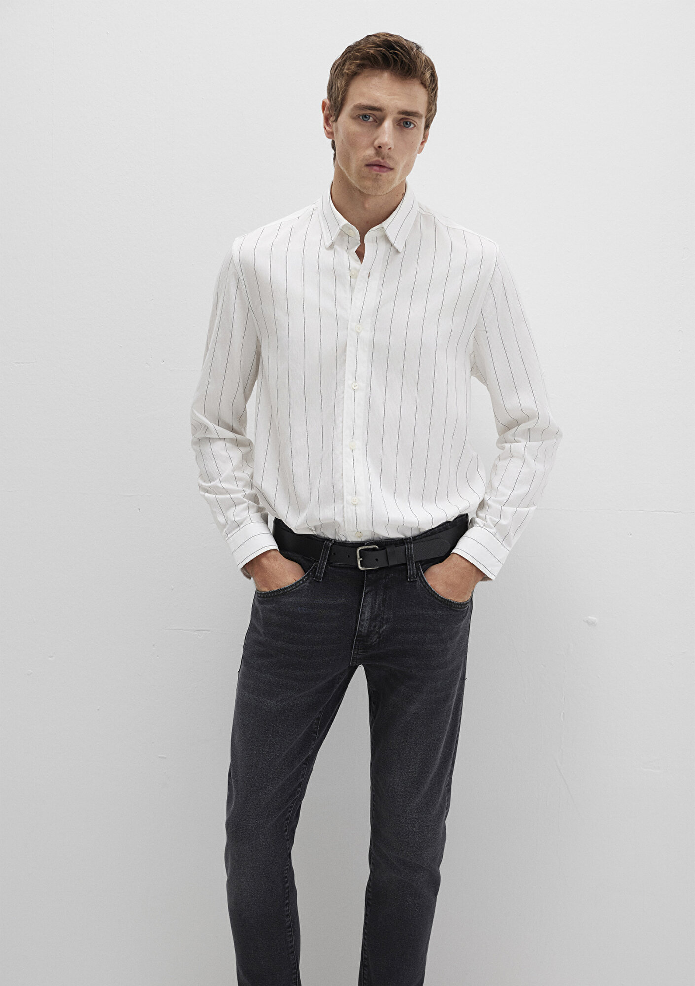  Mavi Çizgili Beyaz Gömlek Regular Fit / Normal Kesim 0211665-90898