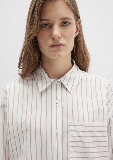  Mavi Çizgili Ekru Gömlek Loose Fit / Bol Rahat Kesim 1211201-83926