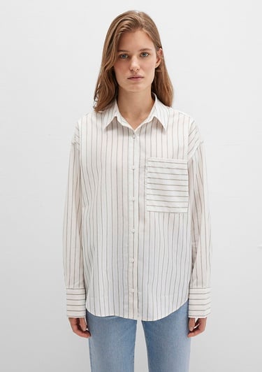  Mavi Çizgili Ekru Gömlek Loose Fit / Bol Rahat Kesim 1211201-83926