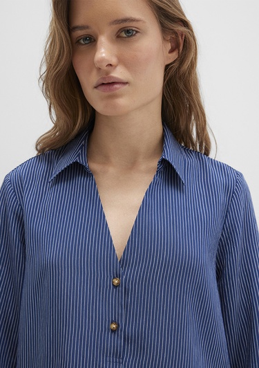  Mavi Lacivert Çizgili Bluz 122400-80736
