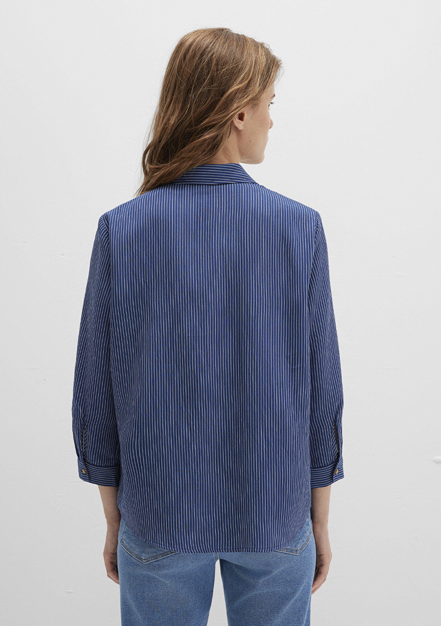 Mavi Lacivert Çizgili Bluz 122400-80736