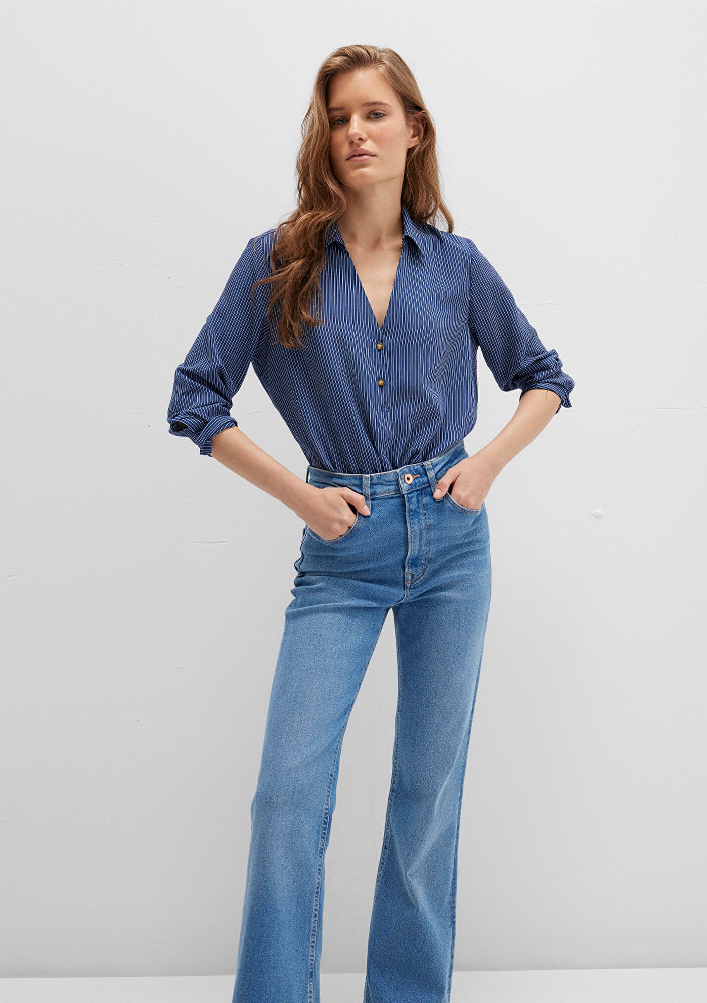 Mavi Çizgili Bordo Bluz 122400-88614