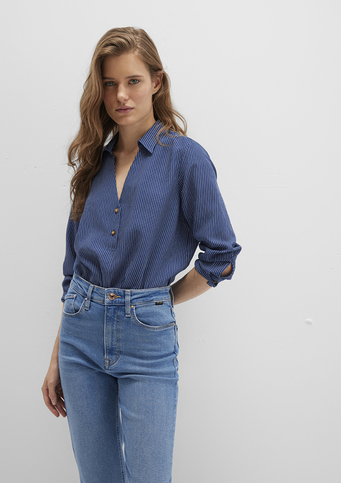 Mavi Lacivert Çizgili Bluz 122400-80736