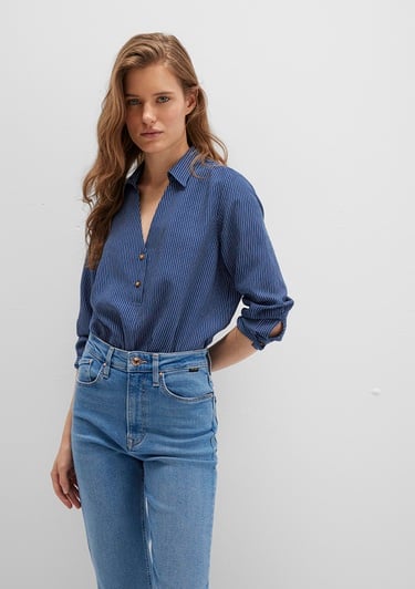  Mavi Lacivert Çizgili Bluz 122400-80736