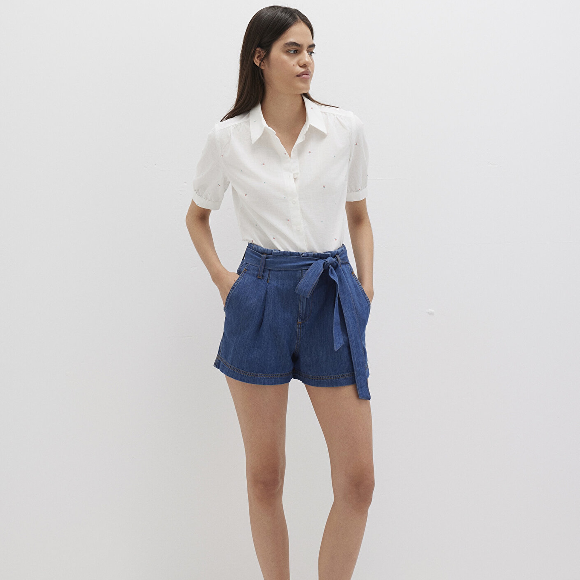 Mavi Kemer Detaylı Denim Şort 1410214-86971