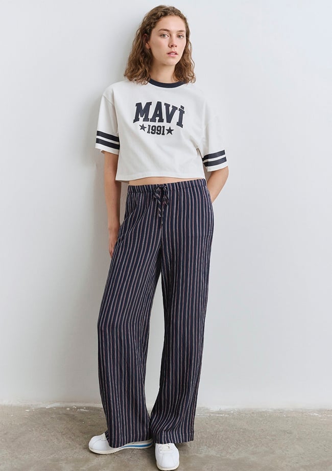  Mavi Çizgili Lacivert Pantolon 1011024-89853