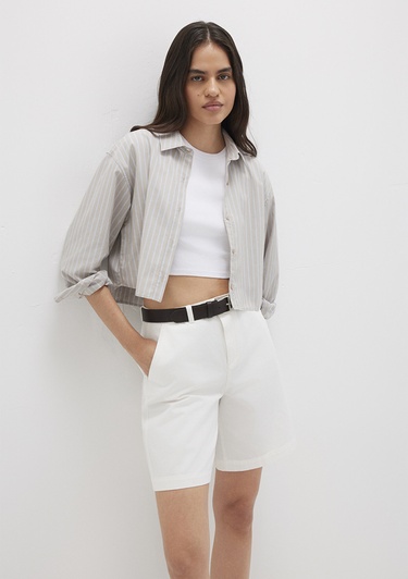  Mavi Çizgili Bej Gömlek Crop / Kısa Kesim 1211184-83980