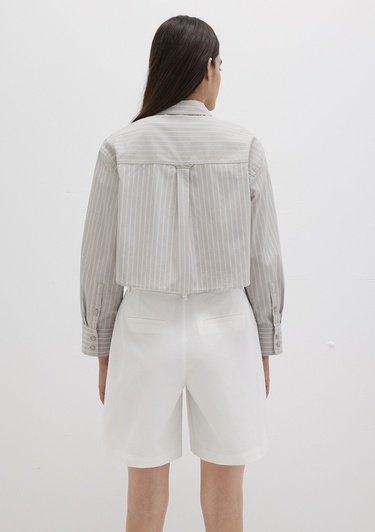  Mavi Çizgili Bej Gömlek Crop / Kısa Kesim 1211184-83980