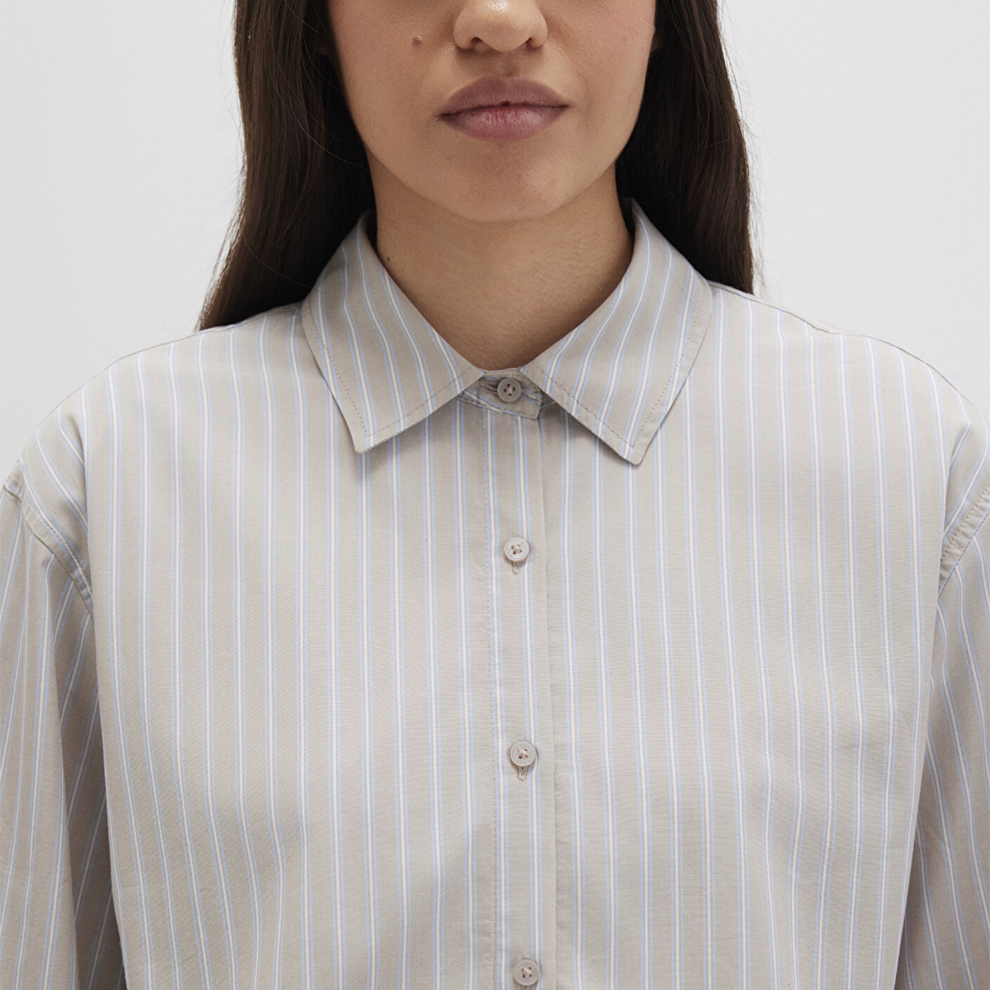 Mavi Çizgili Bej Gömlek Crop / Kısa Kesim 1211184-83980