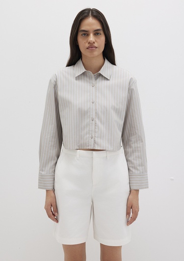  Mavi Çizgili Bej Gömlek Crop / Kısa Kesim 1211184-83980