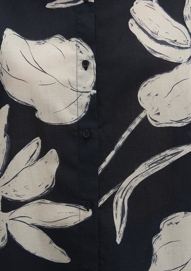  Mavi Baskılı Siyah Gömlek Loose Fit / Bol Rahat Kesim 1211187-90716