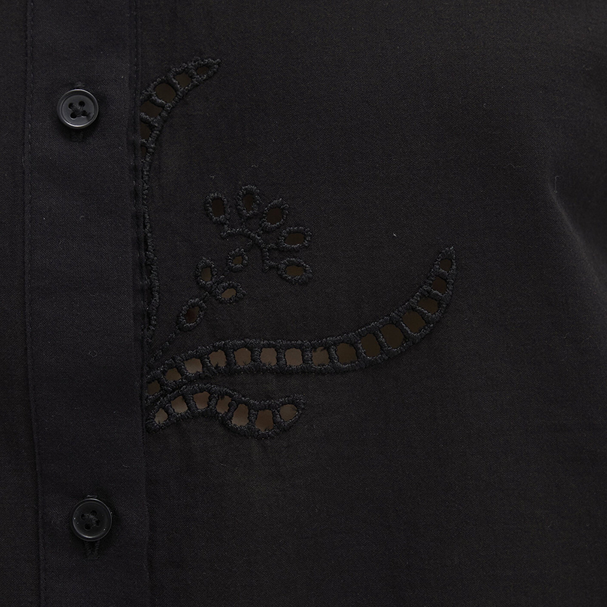 Mavi Brode Detaylı Siyah Gömlek Loose Fit / Bol Rahat Kesim 1211186-900