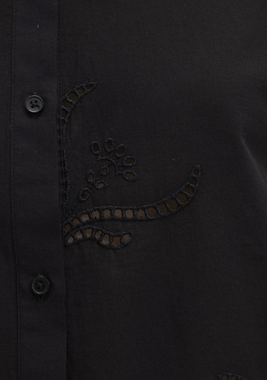  Mavi Brode Detaylı Siyah Gömlek Loose Fit / Bol Rahat Kesim 1211186-900