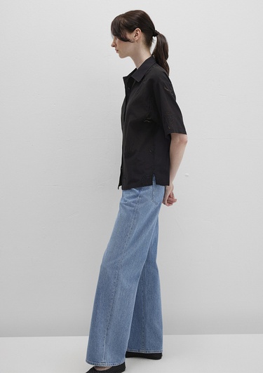  Mavi Brode Detaylı Siyah Gömlek Loose Fit / Bol Rahat Kesim 1211186-900