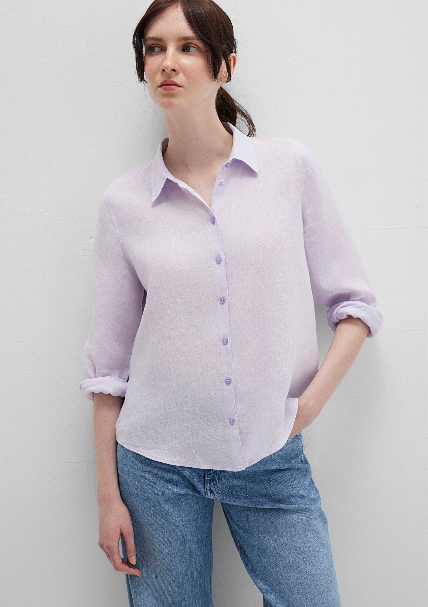  Mavi Lila Keten Gömlek Regular Fit / Normal Kesim 1211188-70523