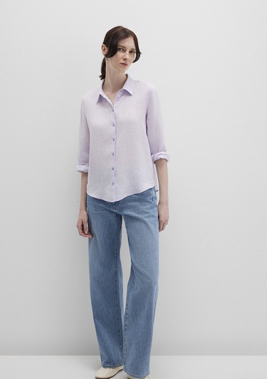  Mavi Lila Keten Gömlek Regular Fit / Normal Kesim 1211188-70523