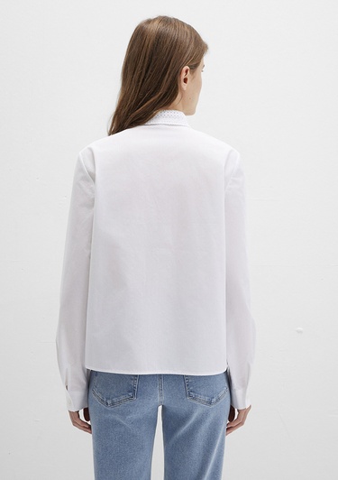  Mavi Nakışlı Şerit Detaylı Beyaz Gömlek Regular Fit / Normal Kesim 1211174-70057