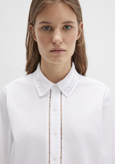  Mavi Nakışlı Şerit Detaylı Beyaz Gömlek Regular Fit / Normal Kesim 1211174-70057