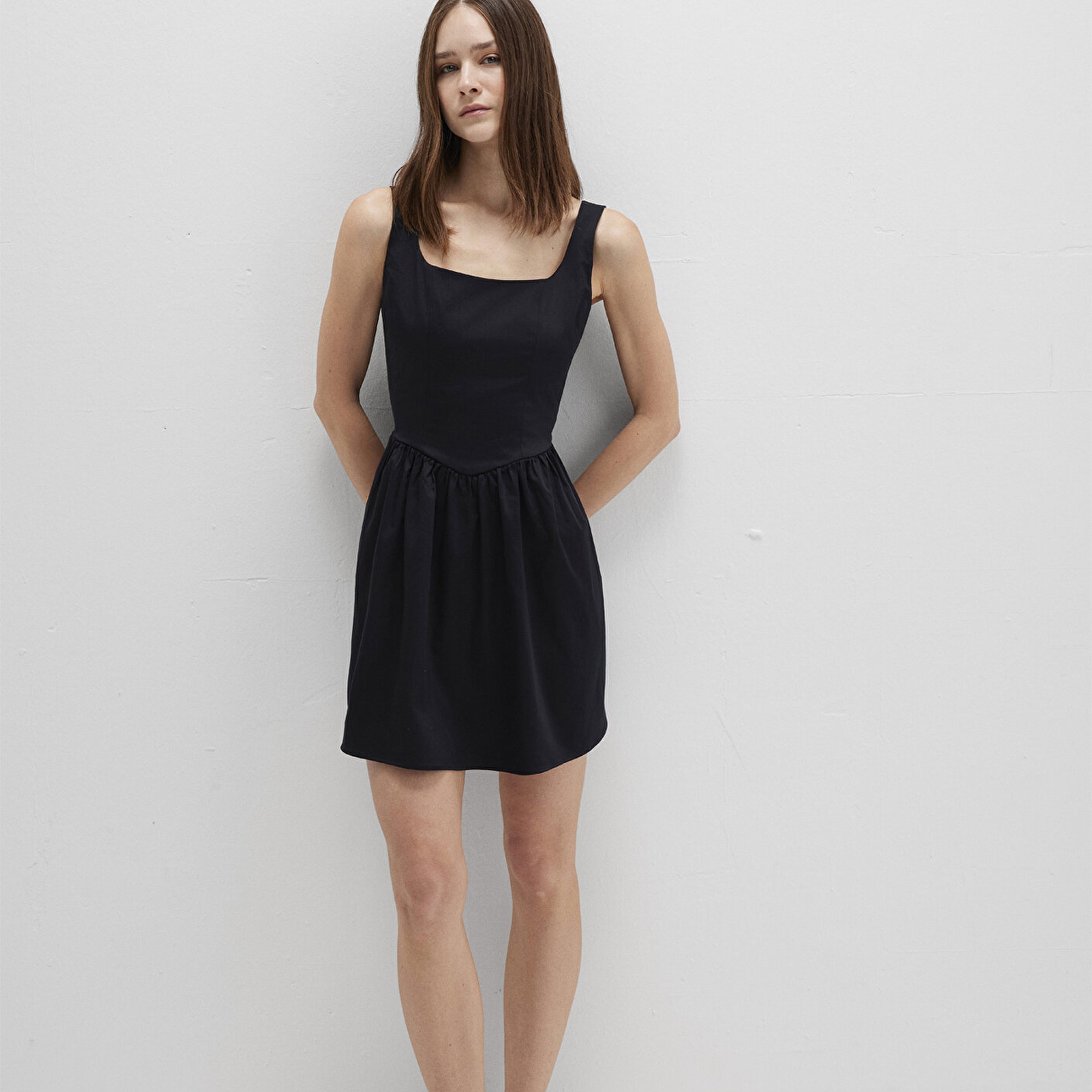 Mavi Askılı Siyah Mini Elbise 1310724-900