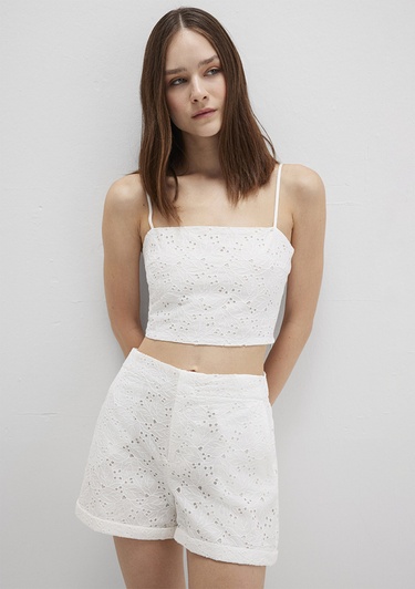  Mavi Fisto İşlemeli Crop Top 1211176-70057