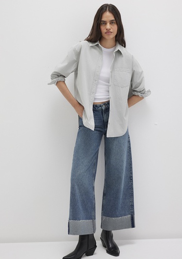  Mavi Gri Gömlek Loose Fit / Bol Rahat Kesim 1211180-70075