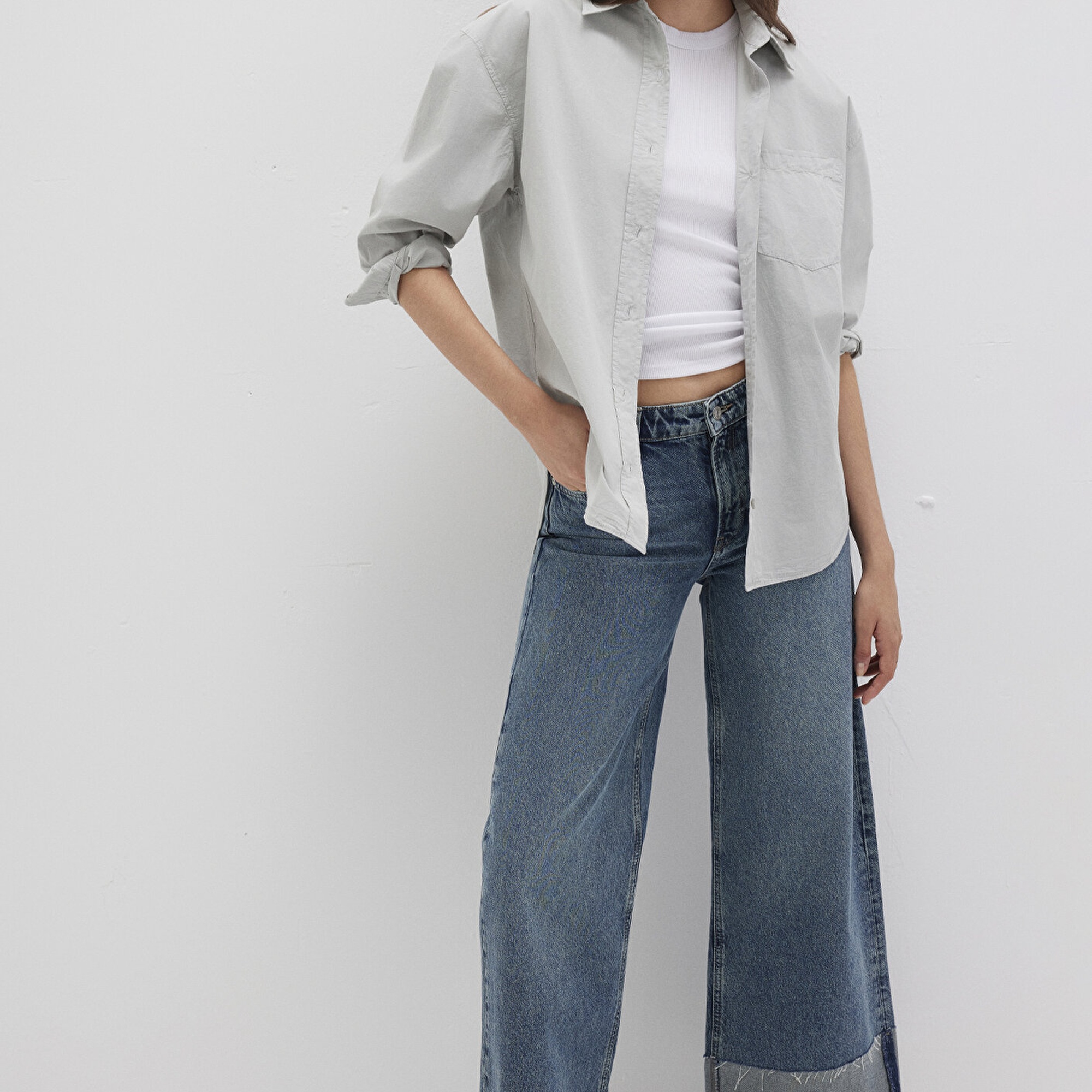 Mavi Gri Gömlek Loose Fit / Bol Rahat Kesim 1211180-70075