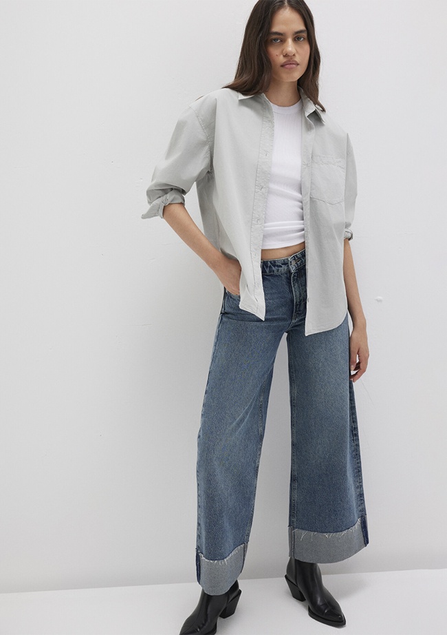  Mavi Gri Gömlek Loose Fit / Bol Rahat Kesim 1211180-70075