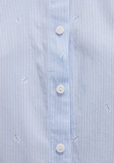  Mavi Kısa Kollu Çizgili Mavi Gömlek Fitted / Vücuda Oturan Kesim 1210060-90700