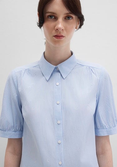  Mavi Kısa Kollu Çizgili Mavi Gömlek Fitted / Vücuda Oturan Kesim 1210060-90700