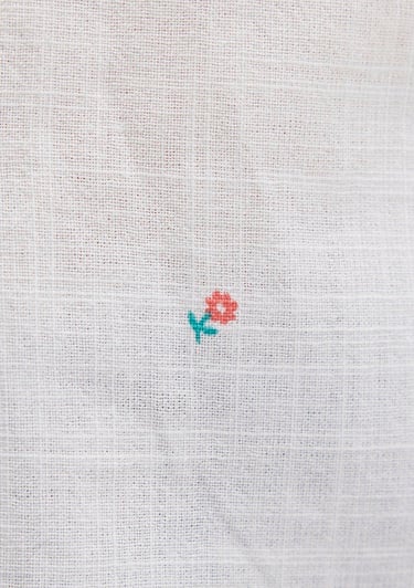  Mavi Çiçek Baskılı Beyaz Gömlek Fitted / Vücuda Oturan Kesim 1210060-90701