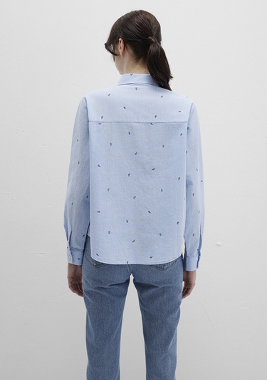  Mavi Mini Baskılı Mavi Gömlek Loose Fit / Bol Rahat Kesim 1210030-84655