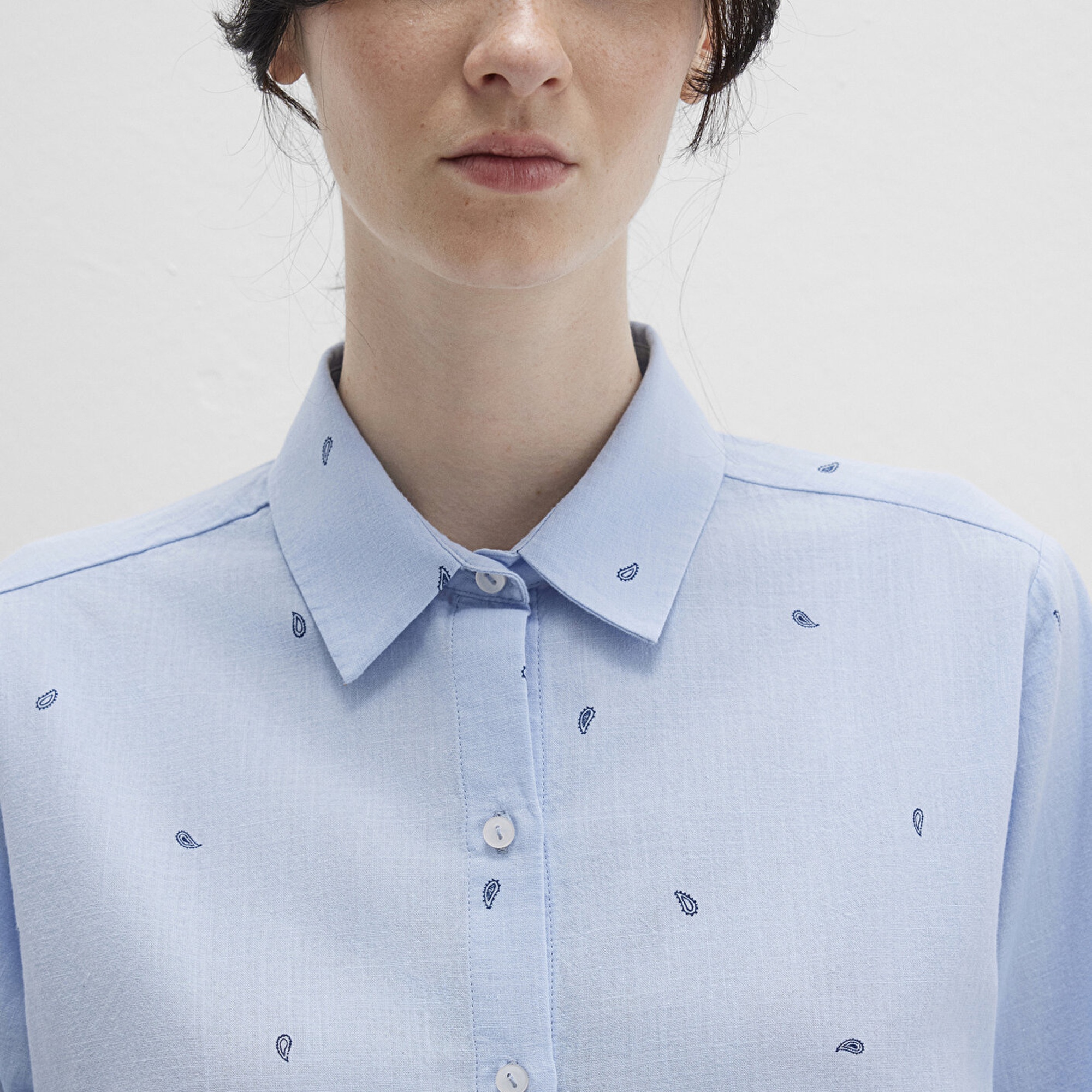 Mavi Mini Baskılı Mavi Gömlek Loose Fit / Bol Rahat Kesim 1210030-84655