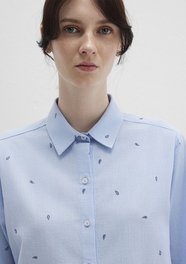  Mavi Mini Baskılı Mavi Gömlek Loose Fit / Bol Rahat Kesim 1210030-84655