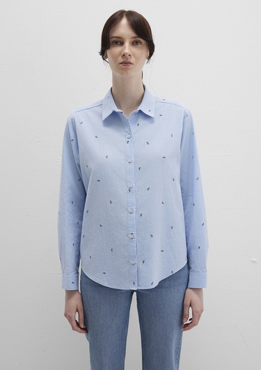  Mavi Mini Baskılı Mavi Gömlek Loose Fit / Bol Rahat Kesim 1210030-84655