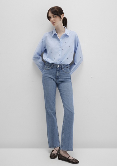  Mavi Mini Baskılı Mavi Gömlek Loose Fit / Bol Rahat Kesim 1210030-84655
